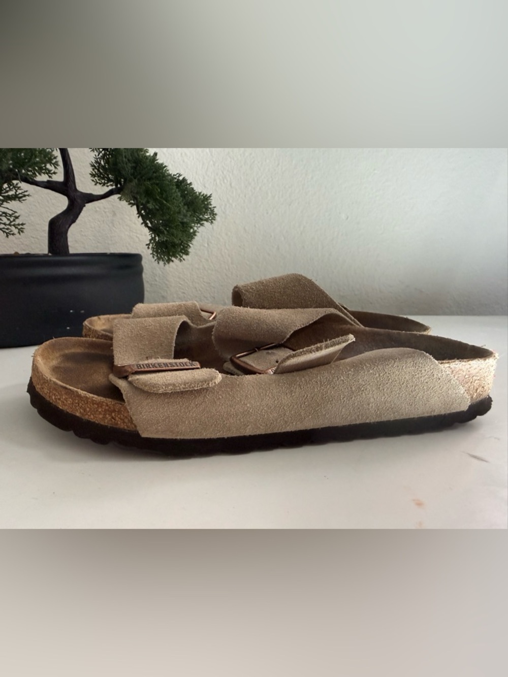 Birkenstock ArizonaSuede Double-Buckle Slide Sandals - Taupe - Picture 4 of 10